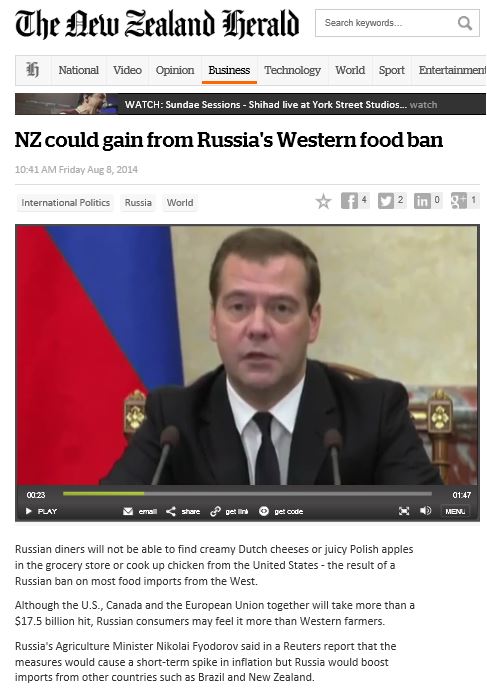 Making money out of human misery. New Zealand views the Russian sanctions as a trade opportunity. 