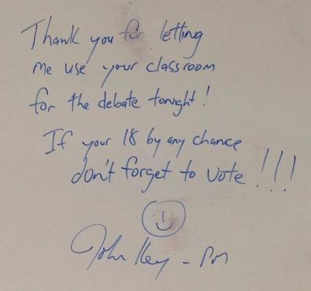 Key's note to the students of St Magaret's private school in Christchurch