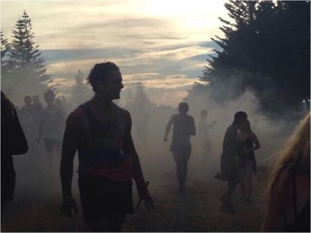 Smoke on the campsite, riot on the grass at Rhythm and Blues. (TVNZ)