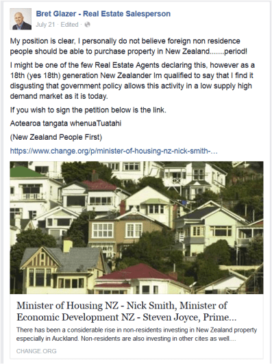 But would his principles prevent him from selling property to overseas investors? (which is perfectly legal in NZ)